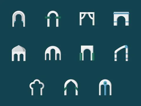 Arch types flat color vector icons Stock Illustration