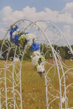 Arch for the wedding ceremony. Wedding setup detail Stock Photos