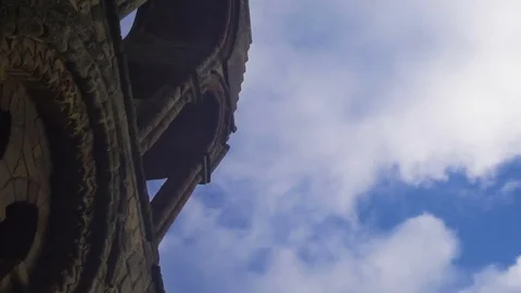 The arch windows of the ruins of Jedburgh Abbey in Scotland Stock Footage 85238577