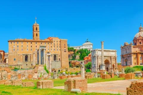 Archaeological and historical objects in Rome, united by the name - Roman For Stock Photos