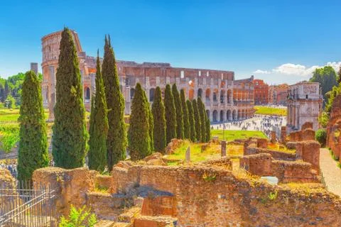 Archaeological and historical objects in Rome, united by the name - Roman For Stock Photos