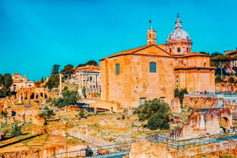 Archaeological and historical objects in Rome, united by the name - Roman For Stock Photos