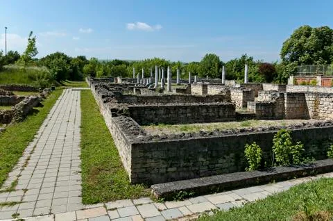 Archaeological Complex Abritus with primary conservation of  walls and columns Stock Photos
