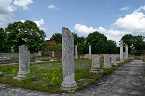 Archaeological Complex Abritus with primary conservation of  walls and columns Stock Photos