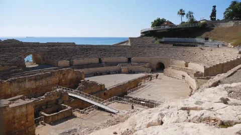 Archaeological Excavations And Exposition Of The Ancient Amphitheater Ruins Stock Footage 227717981