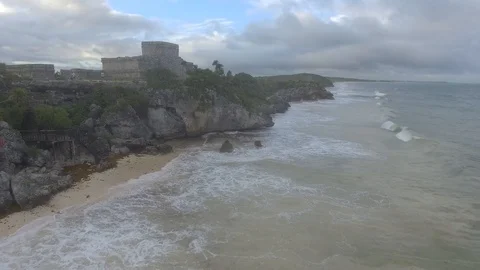Archaeological Maya zone of Tulum from a Drone Stock Footage 95642567