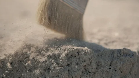 Archaeological site, Archaeologist working, close-up, hand and tool excavation 動画素材 92052043