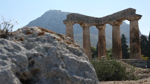 Archaeological Site of Corinth Temple of Apollo Tracking 스톡 동영상 101274124