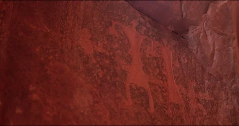 Archaeological wall cave paintings Middle East Southern Jordan Wadi Rum Desert Stock Footage 95335424