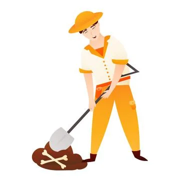 Archaeologist character digging and find bones or fossil, explorer isolated on Stock Illustration
