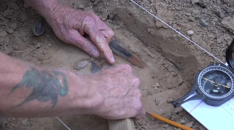 Archaeologist at a dig, Native American site Stock Footage 40515932
