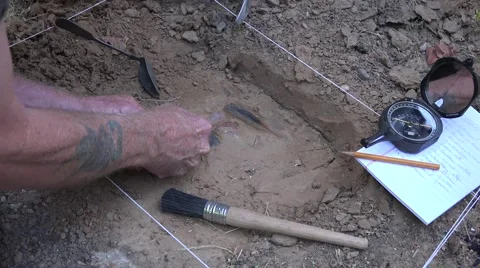 Archaeologist at a dig, stone age man, 스톡 동영상 40515702