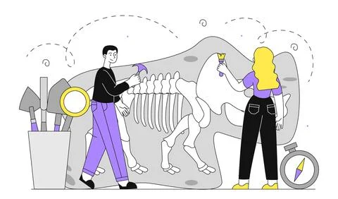 Archaeologist team vector linear イラスト素材