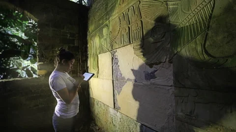 Archaeologist used tablet for notes Stock Footage 34472970