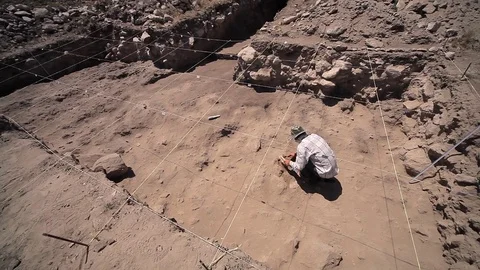 Archaeologists working, hand and tool Stock Footage 76946484