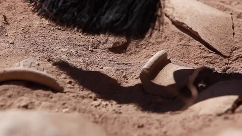 Archaeologists working, hand and tool Видео 76963030