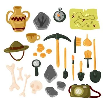 Archaeology icon set vector isolated illustration Stock Illustration