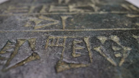 Archaeology macro across sumerian cuneiform tablet Stock Footage 143977830