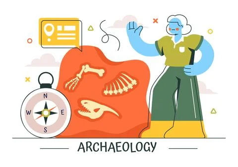 Archaeology Vector Illustration featuring an Archaeological Excavation of A.. Stock Illustration