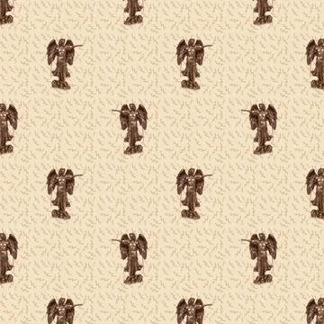 Archangel Michael seamless pattern on a beige background with lightning bolts Illustrazione stock