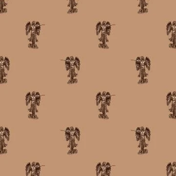 Archangel Michael seamless pattern on a beige background. Stock Illustration