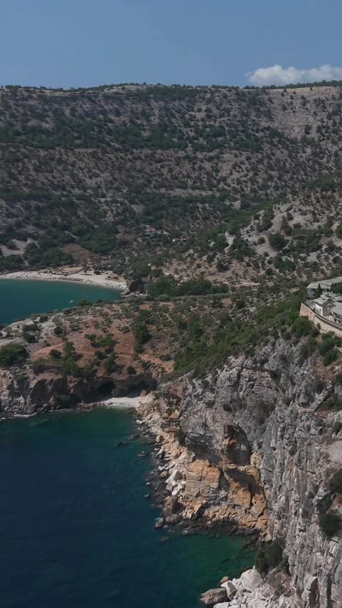 Archangelos Monastery above the cliffs of Thassos, vertical Stock-Footage 347178704