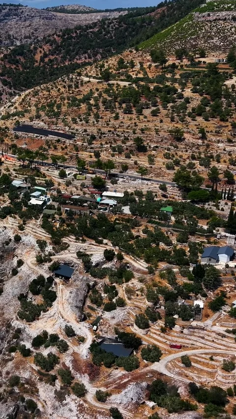 Archangelos Monastery on the cliffs above coves, Thassos, vertical Stock-Footage 347178691