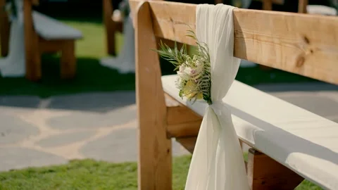 An arched bench at a wedding Stock Footage 220625976