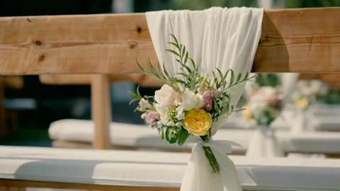 An arched bench at a wedding Stock Footage 220625988
