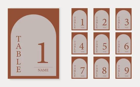Arched boho wedding table number template. Terracotta and burnt orange number Stock Illustration