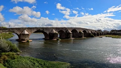 Arched Bridge over the River Loire at Gien Stock Footage 221156707