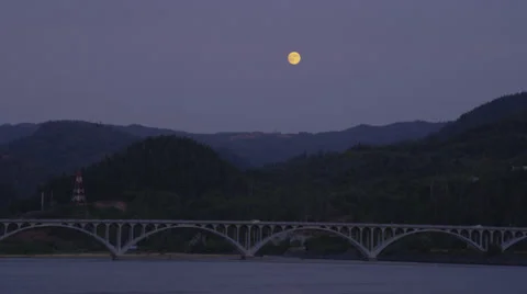 Arched Bridge Over Rogue River at Night Stock Footage 35288162