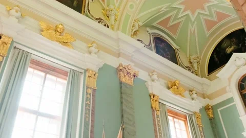 Arched ceiling vaults and windows in the palace Stock Footage 154655922