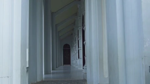 Arched corridor architecture in ancient building design. Long baroque arcade Stock Footage 98160943