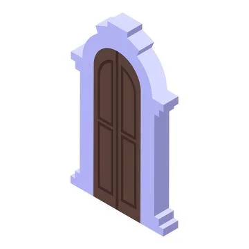 Arched double door with decorative frame enhancing building entrance Ilustración de archivo