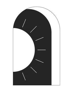 Arched frame with peeping out sun on dark sky flat line bw vector concept Stock Illustration