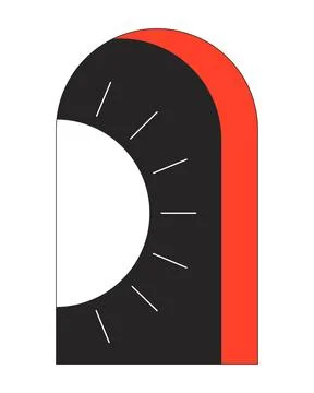 Arched frame with peeping white sun on black sky flat line color vector concept Illustrazione stock