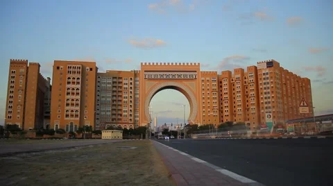 Arched gate building from dusk to dark evening time lapse shot Stock Footage 59806224