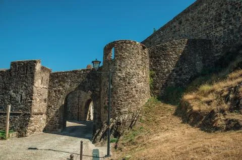 Arched gateway in the stone outer wall of Marvao Stock Photos