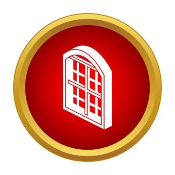 Arched isometric window icon on red button Illustrazione stock