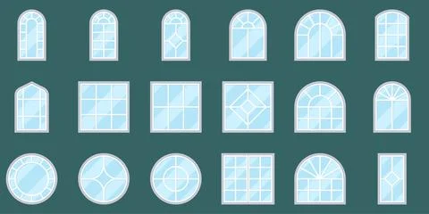 Arched Round and Decorative Window Styles Collection Flat Vector Set Stock Illustration
