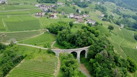 The arched viaduct Gleno on the cycle path of the Vecchia Ferrovia, South Tyrol Stock Footage 295226974