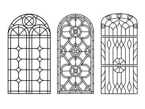 Arched vintage old window set with stained glass Stock Illustration
