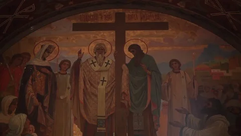 Arched window and murals painting pan 스톡 동영상 85164553