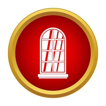 Arched window architectural icon on red button Stock Illustration