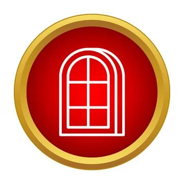 Arched window architectural symbol icon on red background Stock Illustration
