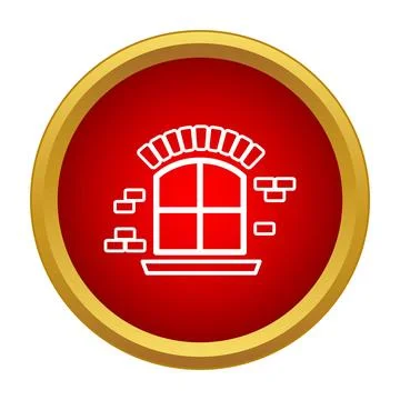 Arched window with brick wall details icon Stock Illustration