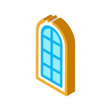 Arched window consisting of square glasses isometric icon vector illustration Stock Illustration