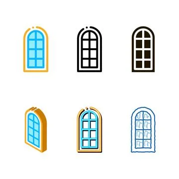 Arched window consisting of square glasses icon vector variations outline Stock Illustration