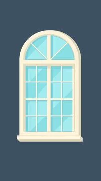 Arched Window Flat Icon with Cream Frame on Dark Blue Stock Illustration